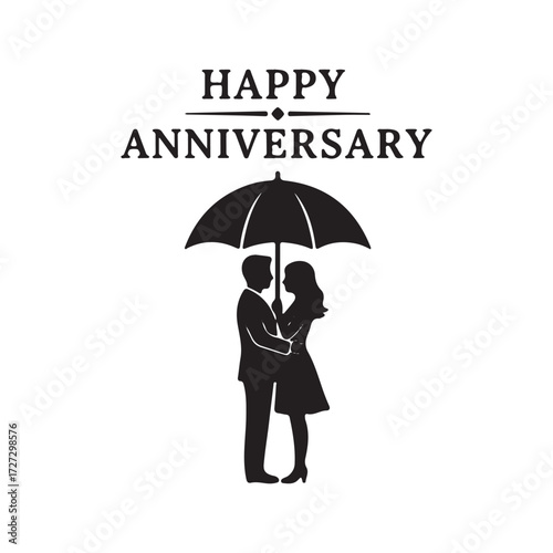 Fotografie Couple under umbrella silhouette with text above