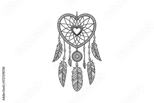Heart shaped dreamcatcher with feathers, a symbol of protection and positive dreams
