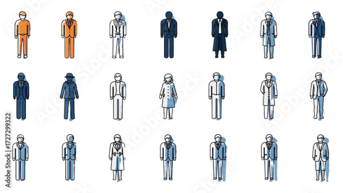 Top View Vector Icons – Silhouettes of Men Executives Standing and Sitting AI EPS PNG JPEG
