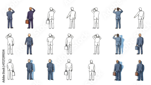 Top View Vector Icons – Silhouettes of Men Executives Standing and Sitting AI EPS PNG JPEG
