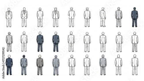 Top View Vector Icons – Silhouettes of Men Executives Standing and Sitting AI EPS PNG JPEG

