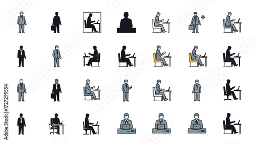 Top View Vector Icons – Silhouettes of Men Executives Standing and Sitting AI EPS PNG JPEG

