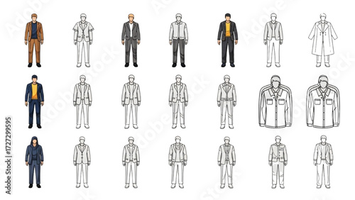 Top View Vector Icons – Silhouettes of Men Executives Standing and Sitting AI EPS PNG JPEG
