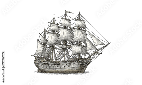 Elegant vintage sailing ship illustration for nautical themed designs
