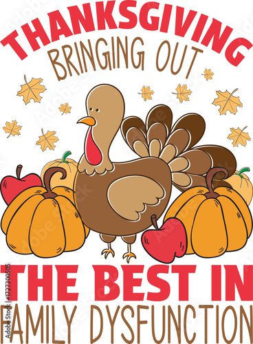 Funny Thanksgiving Family Dysfunction Turkey Cartoon