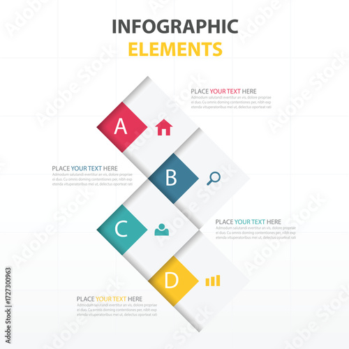 Abstract infographic elements with letters a b c d and icons for presentation or report design