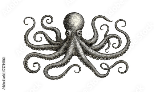 Vintage octopus engraving illustration for nautical decor and design