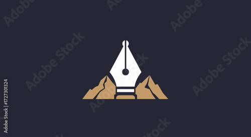 Inspiring logo design featuring a pen nib and majestic mountain peaks, perfect for writers, publishers, or creative agencies seeking a modern and memorable brand