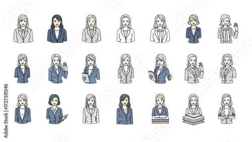 Top View Vector Icons – Silhouettes of Women Executives Standing and Sitting AI EPS PNG JPEG

