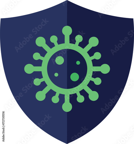 Shield protecting against a virus, symbolizing medical defense and health security, vector illustration, svg