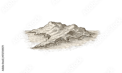 Vintage coastal map illustration of island mountain scene for nautical design