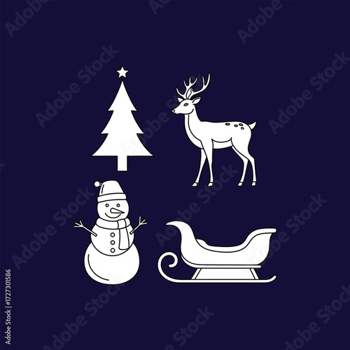 Silhouette of deer in a snowy forest at night.