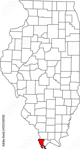 Detailed vector map of Illinois, USA, highlighting Alexander County. Ideal for data visualization and far Southern Illinois reports.

