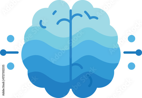 Abstract blue brain with flowing lines representing thought and ideas, a symbol of intelligence and neuroscience in vector illustration format