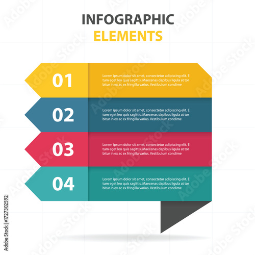 Colorful infographic elements with four steps and numbered sections for presentations and reports