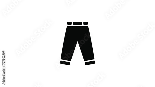 Simple black silhouette icon of trousers or pants with a white waistband and cuffs