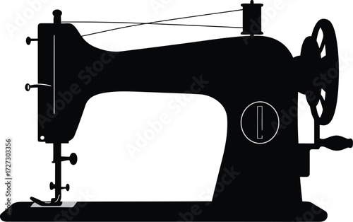 Vintage sewing machine silhouette retro crafting tailoring equipment vector