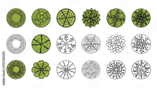 Top View Tree Vector Icons – Set of Illustrations for Landscape Design Plans AI EPS PNG JPEG

