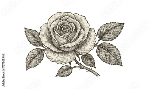 Elegant vintage rose illustration with detailed floral design for card or poster