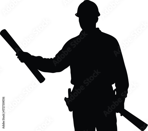 Traffic controller silhouette with baton signaling vector