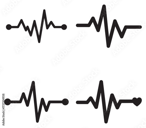 Collection of heartbeat ecg line graphics silhouette isolated on white background