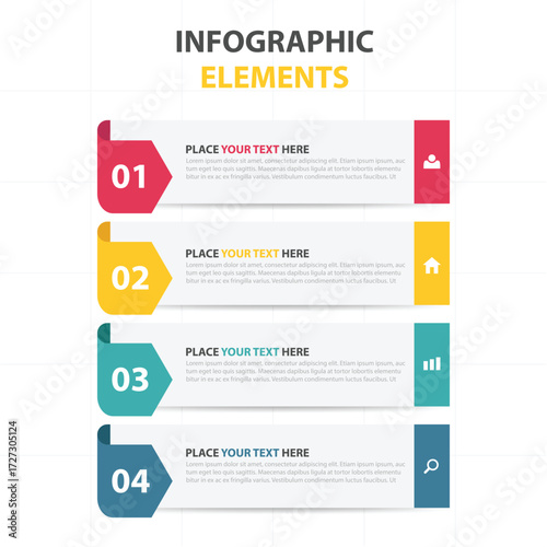 Infographic elements with four steps and icons for presentations and reports