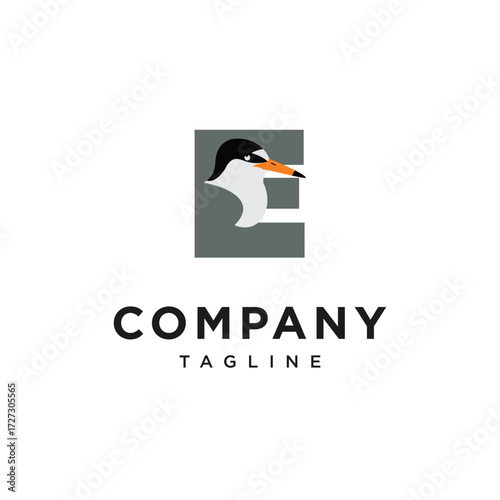 Letter E Sternula Albifrons Logo Icon Vector