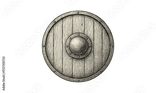 Vintage shield etching design for historical illustrations and antique themed artworks