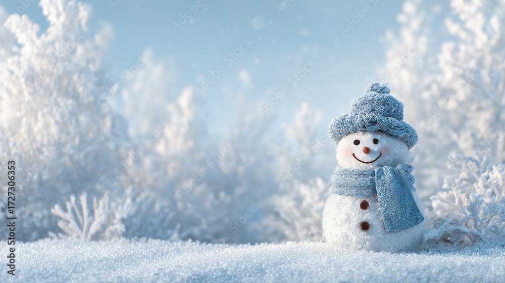 Obraz premium Cute Snowman in Winter Frosty Landscape