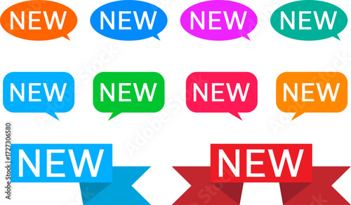 Collection of colorful new labels and speech bubbles