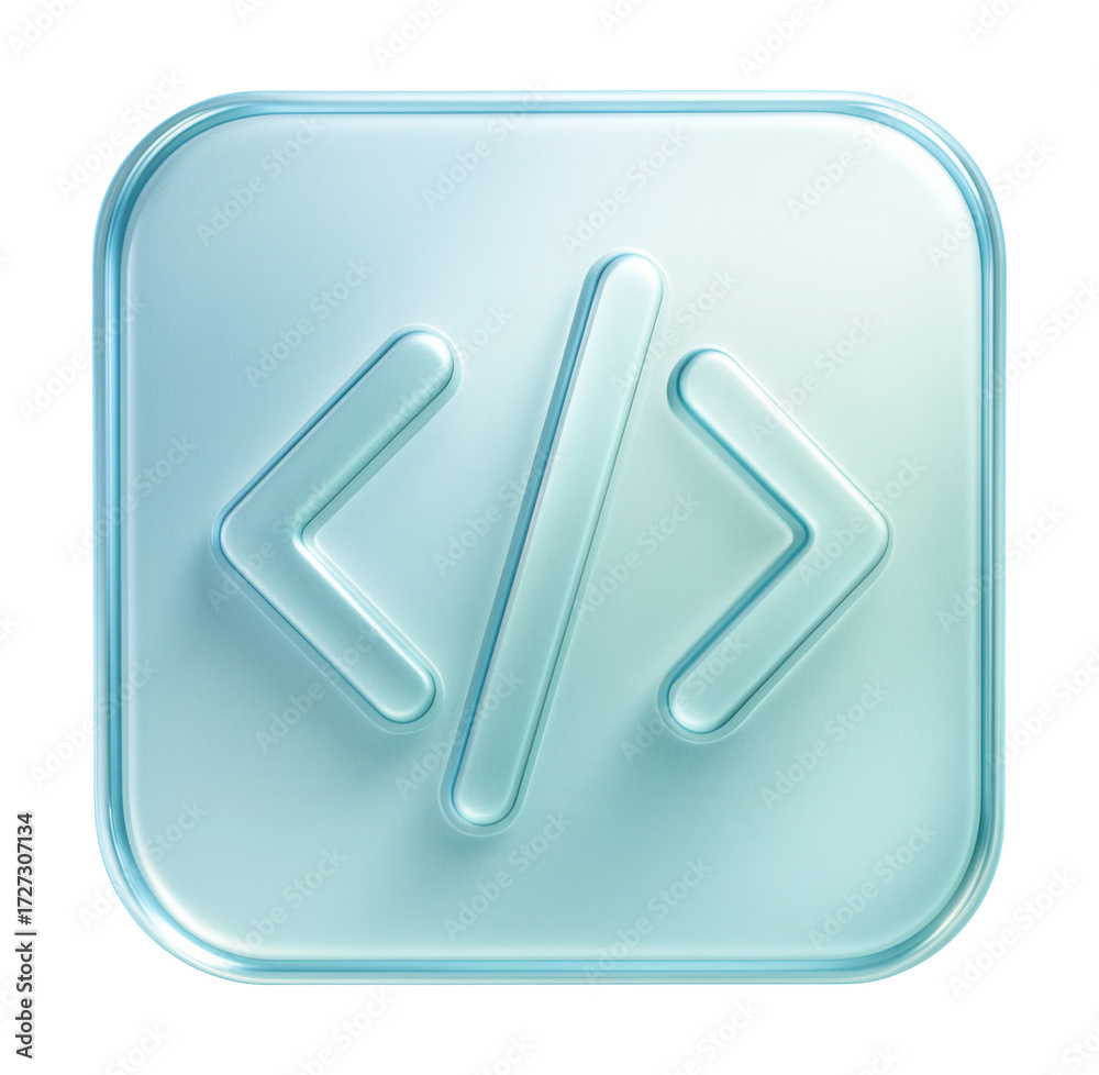 Obraz premium Code icon with glassmorphism effect for programming and web development.