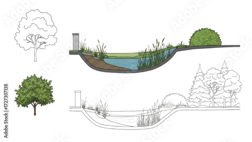 Photos Architectural Tree Line Drawings – Minimal CAD Side View Forest Section Outline Set for Landscape Design AI EPS PNG JPEG