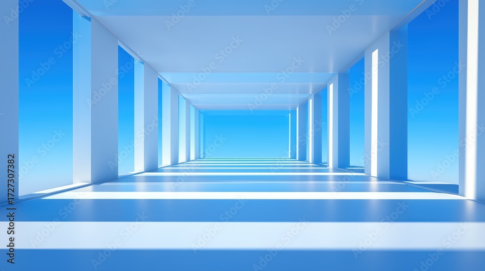 Fototapeta premium Modern Blue Corridor with Light Streaks - Ideal for Architectural and Interior Design Projects