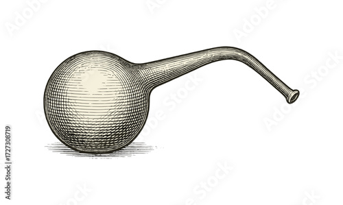 Vintage retort engraving on yellow background for scientific design and decoration