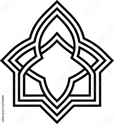 Geometric islamic pattern traditional arabesque design with interlaced lines, creating a symmetrical and decorative motif for backgrounds