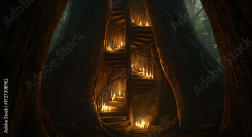 Spiral Staircase Inside Giant Hollow Tree