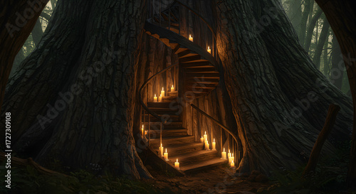 Spiral Staircase Inside Giant Hollow Tree
