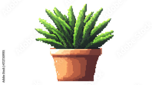 Pixel art succulent plant in pot isolated on transparent background