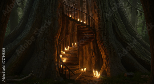 Spiral Staircase Inside Giant Hollow Tree