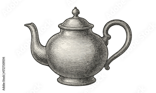 Vintage teapot engraving art for classic kitchen decor and print design