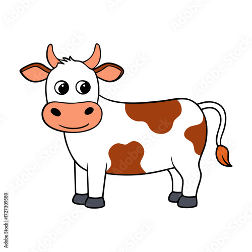 Cute cartoon holstein cow vector illustration standing simple farm animal graphics Vector