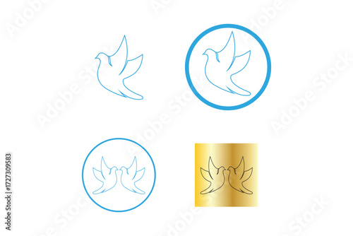 Dove Bird Logo Set with Peace and Freedom Symbols