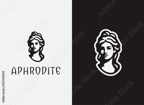 Aphrodite Logo and Illustration, Greek Goddess Logo Design, Minimal Aphrodite Vector, Ancient Greek Mythology Logo, Love and Beauty Goddess Illustration, Elegant Mythological Branding