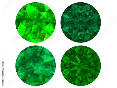green gemstone vector illustration, designed with intricate polygonal facets that mimic the brilliance of a real gemstone.