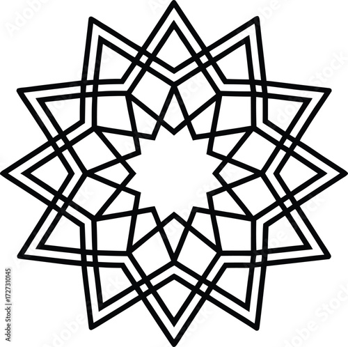 Intricate geometric star design a complex pattern with layered shapes and precise lines, perfect for adding a touch of elegance and sophistication