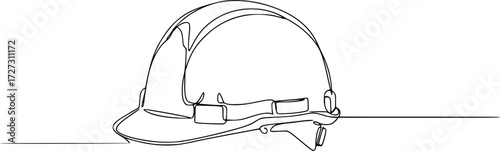 One line isolated vector object hard hat ,one line drawing of isolated hard hat, Continuous one line drawing, Construction helmet.Worker safety tools concept. 