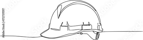 One line isolated vector object hard hat ,one line drawing of isolated hard hat, Continuous one line drawing, Construction helmet.Worker safety tools concept. 