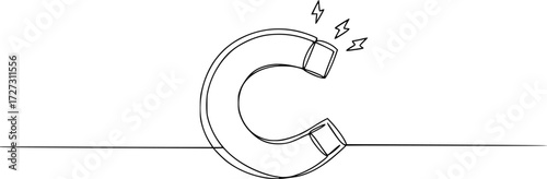 One continuous line drawing horseshoe Magnet drawing, Horse shoe magnet cartoon isolated, Continuous one line drawing of magnet. Client and talent attraction concept in simple linear style. 