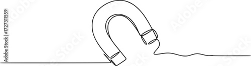 One continuous line drawing horseshoe Magnet drawing, Horse shoe magnet cartoon isolated, Continuous one line drawing of magnet. Client and talent attraction concept in simple linear style. 