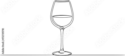 Continuous one line drawing of Wine glass vector illustration. Editavle outline
